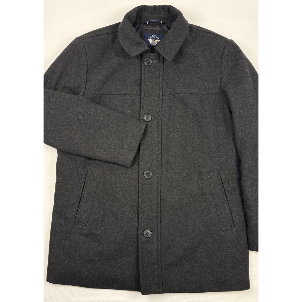 Dockers Flannel Wool Blend Car Coat Button/Zipper Charcoal Quilted Lining Medium
